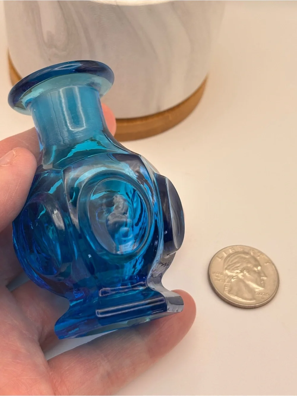 Vintage Miniature Glass Vase in Teal Blue Color, Decorative Turquoise Bud Vase